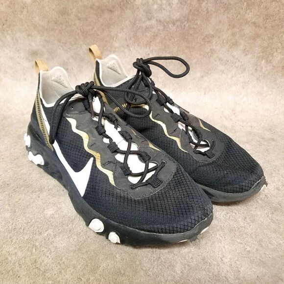 Nike Mens React Element 5S SE CT1590-001 Size 8.5 Black Gold Athletic Sneakers